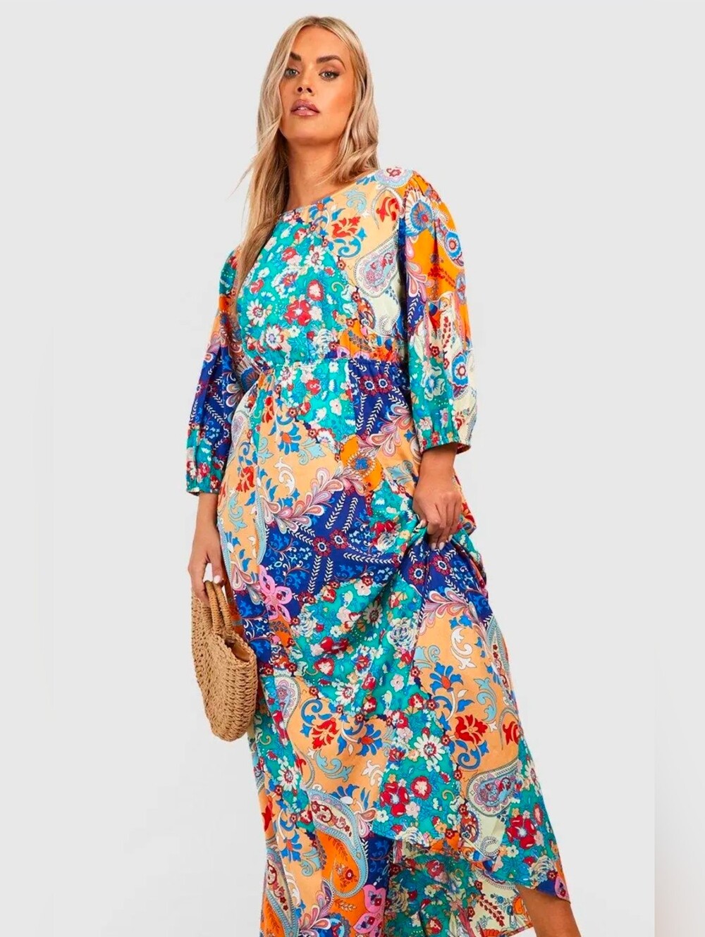 NWT Boohoo Plus Mixed Print Open Back Maxi Dress Size Size 22 Boho Floral